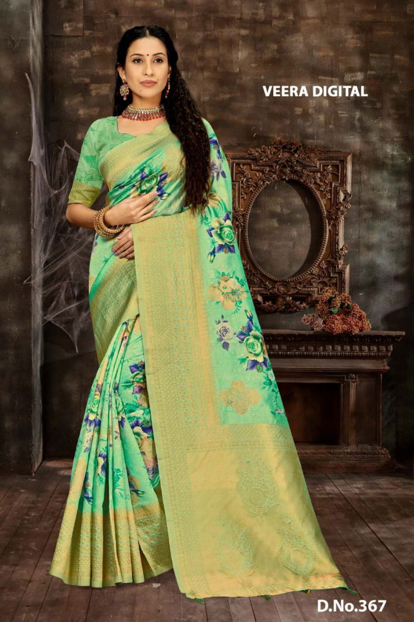 Ynf Veera Digital Print Fancy Exclusive Wear Banarasi Zari Silk Saree Collection 